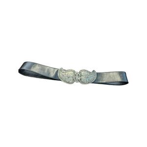 Vintage 80'a Black Chunky Silver Tone Belt Womens M